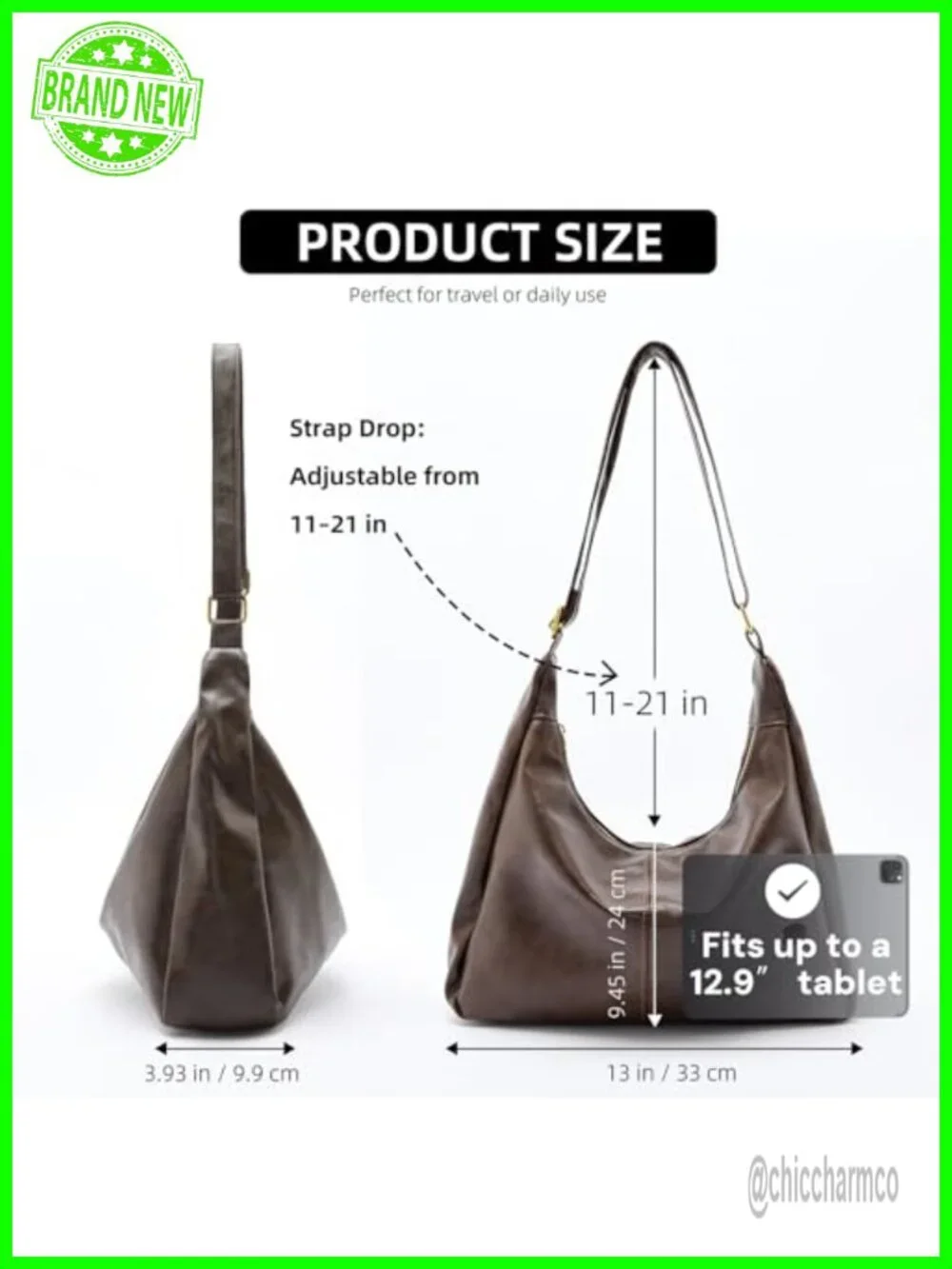Slouchy Hobo Shoulder Bag Foldable Crossbody PU Leather Purse
